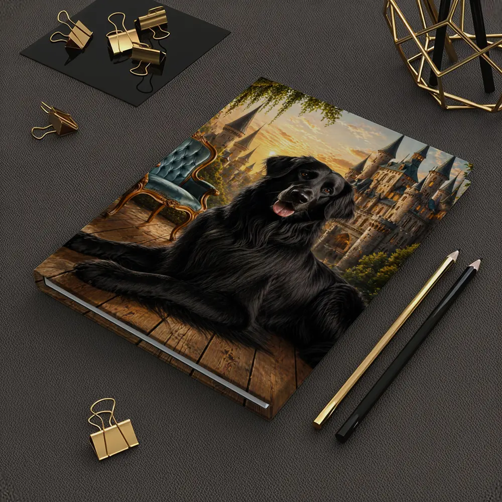 Black Flat Coated Retriever Fantasy Castle Sunset – Notebooks