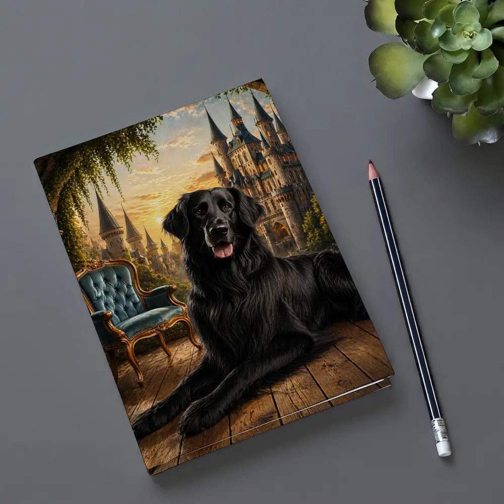 Black Flat Coated Retriever Fantasy Castle Sunset – Notebooks
