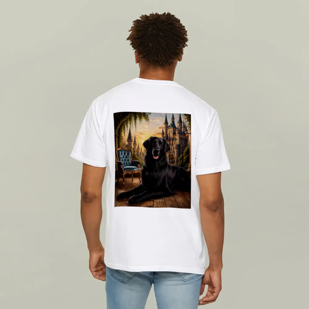 Black Flat Coated Retriever Fantasy Castle Sunset – T-Shirts