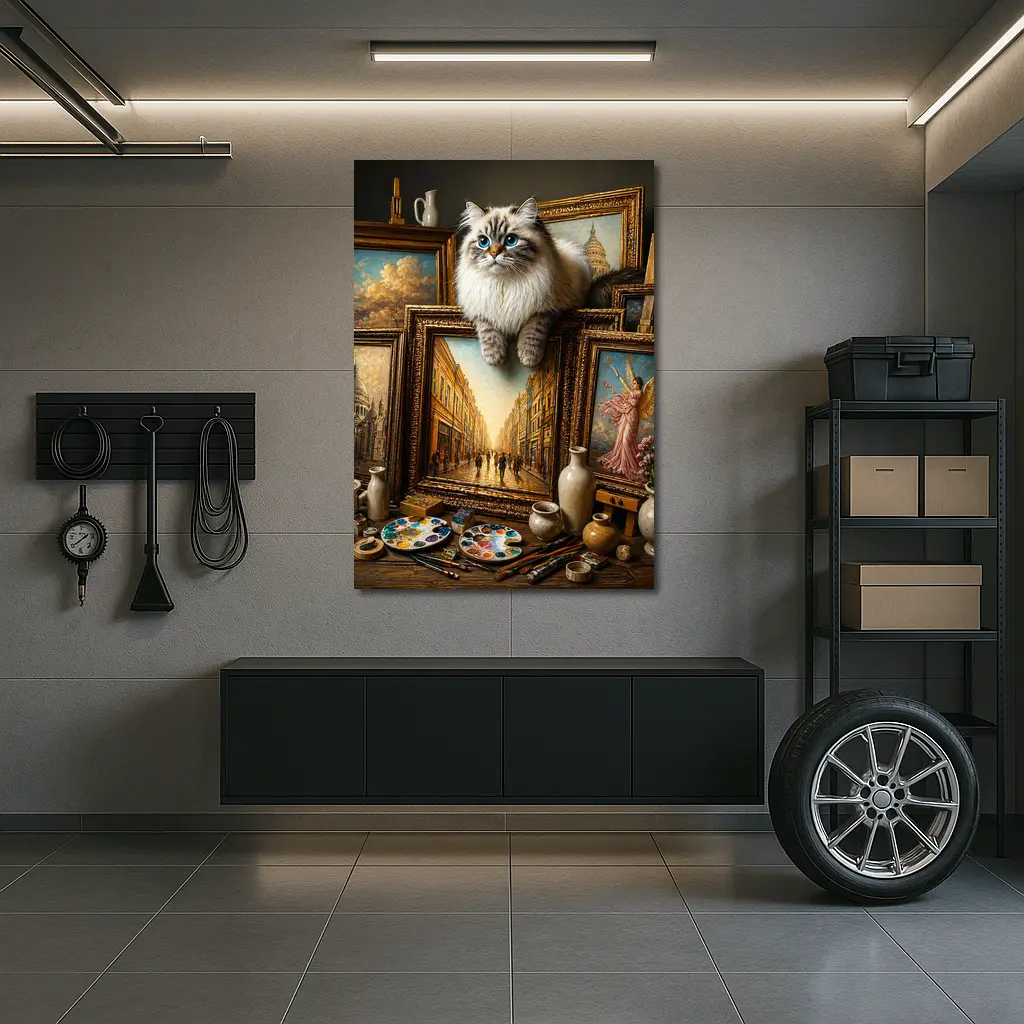 Ragdoll Cat Perched Among Classical Oil Paintings – Wall Art