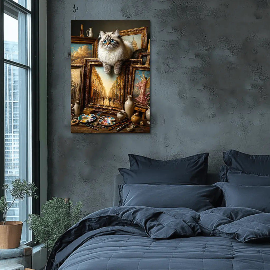 Ragdoll Cat Perched Among Classical Oil Paintings – Wall Art