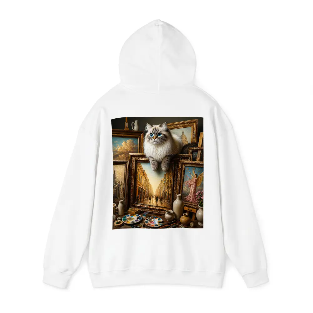 Ragdoll Cat Perched Among Classical Oil Paintings – Hoodies