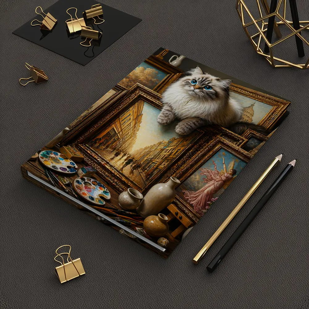 Ragdoll Cat Perched Among Classical Oil Paintings – Notebooks