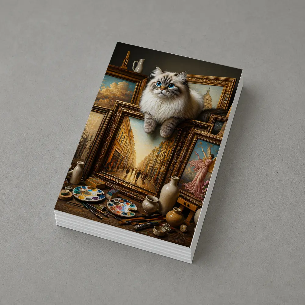 Ragdoll Cat Perched Among Classical Oil Paintings – Postcards