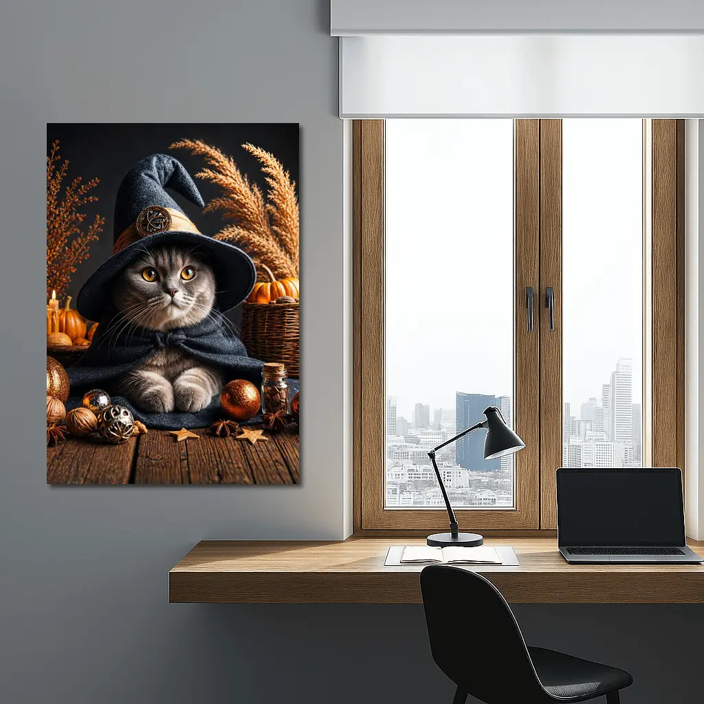 Scottish Fold Witch Hat Halloween Autumn Setting – Wall Art