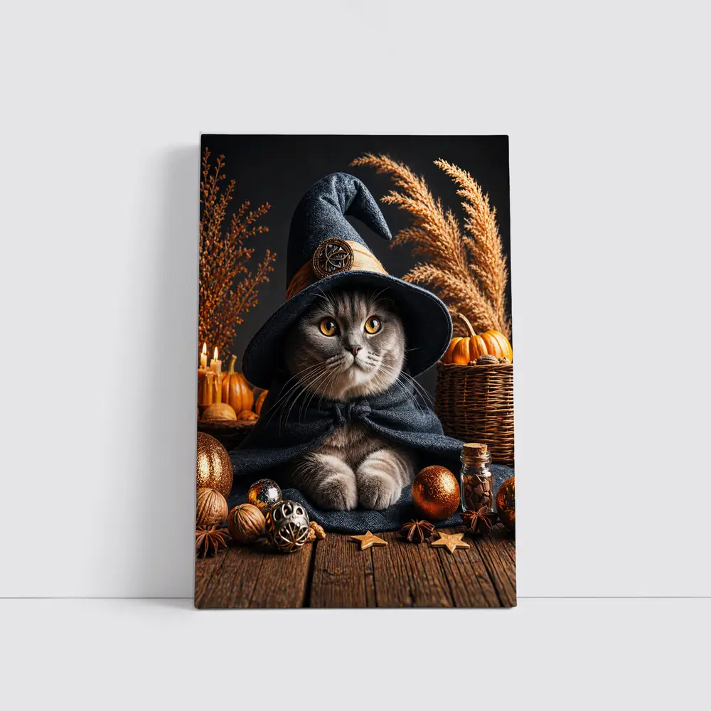 Scottish Fold Witch Hat Halloween Autumn Setting – Wall Art