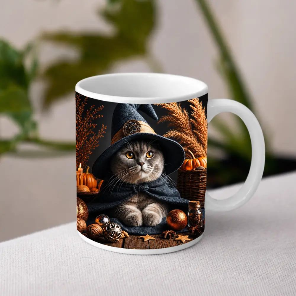 Scottish Fold Witch Hat Halloween Autumn Setting – Mugs