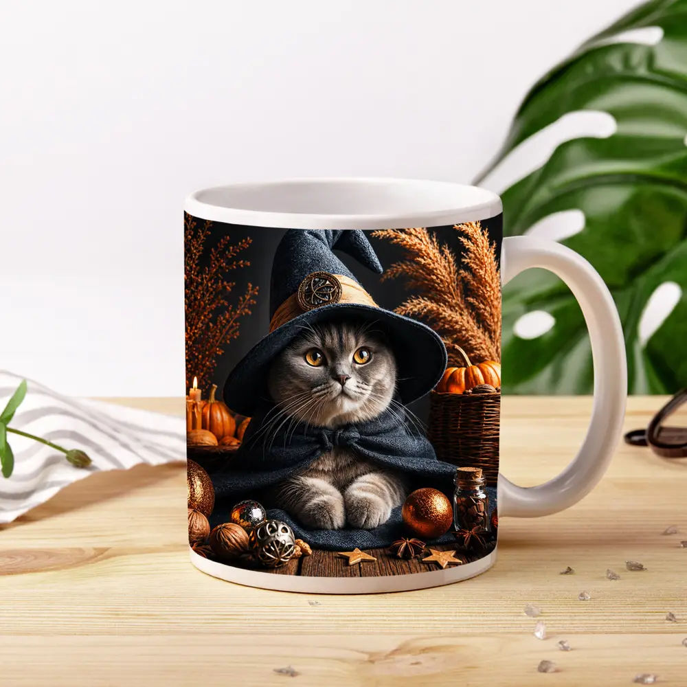 Scottish Fold Witch Hat Halloween Autumn Setting – Mugs