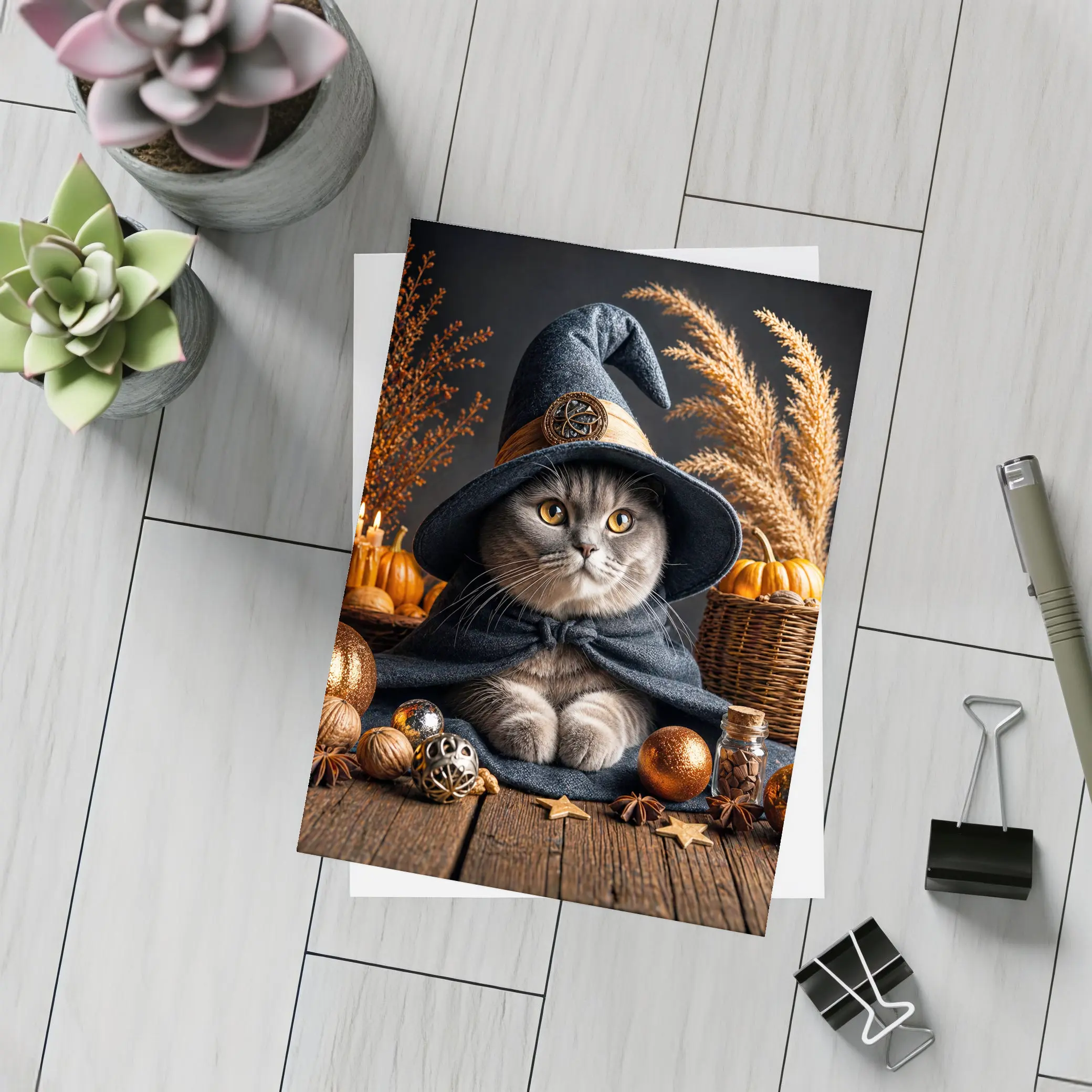 Scottish Fold Witch Hat Halloween Autumn Setting – Postcards