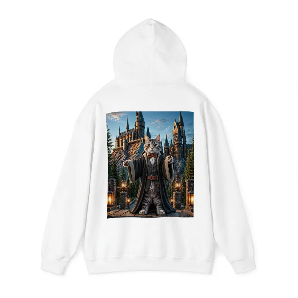 Wizard Cat Standing Before Magic Castle – Hoodies