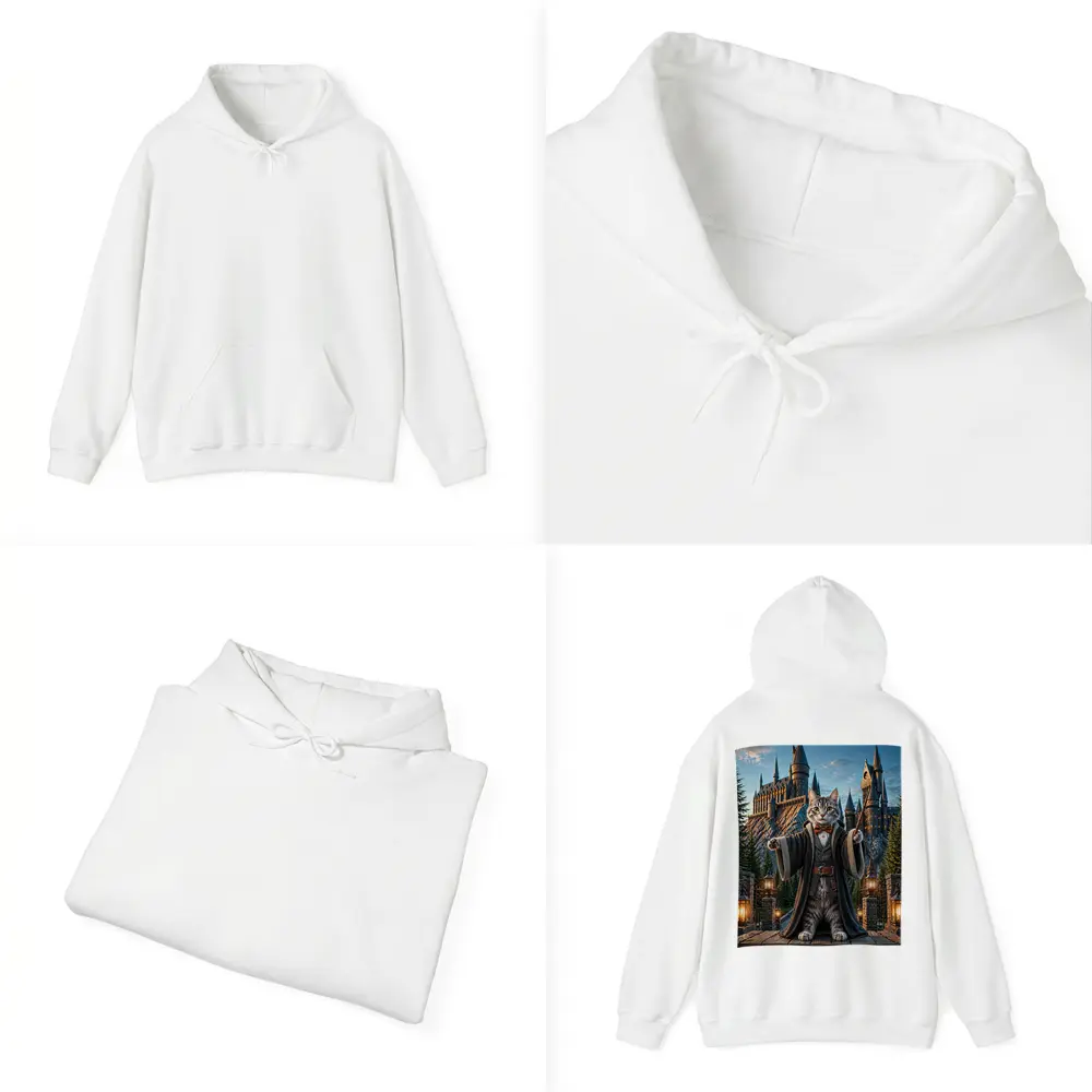 Wizard Cat Standing Before Magic Castle – Hoodies