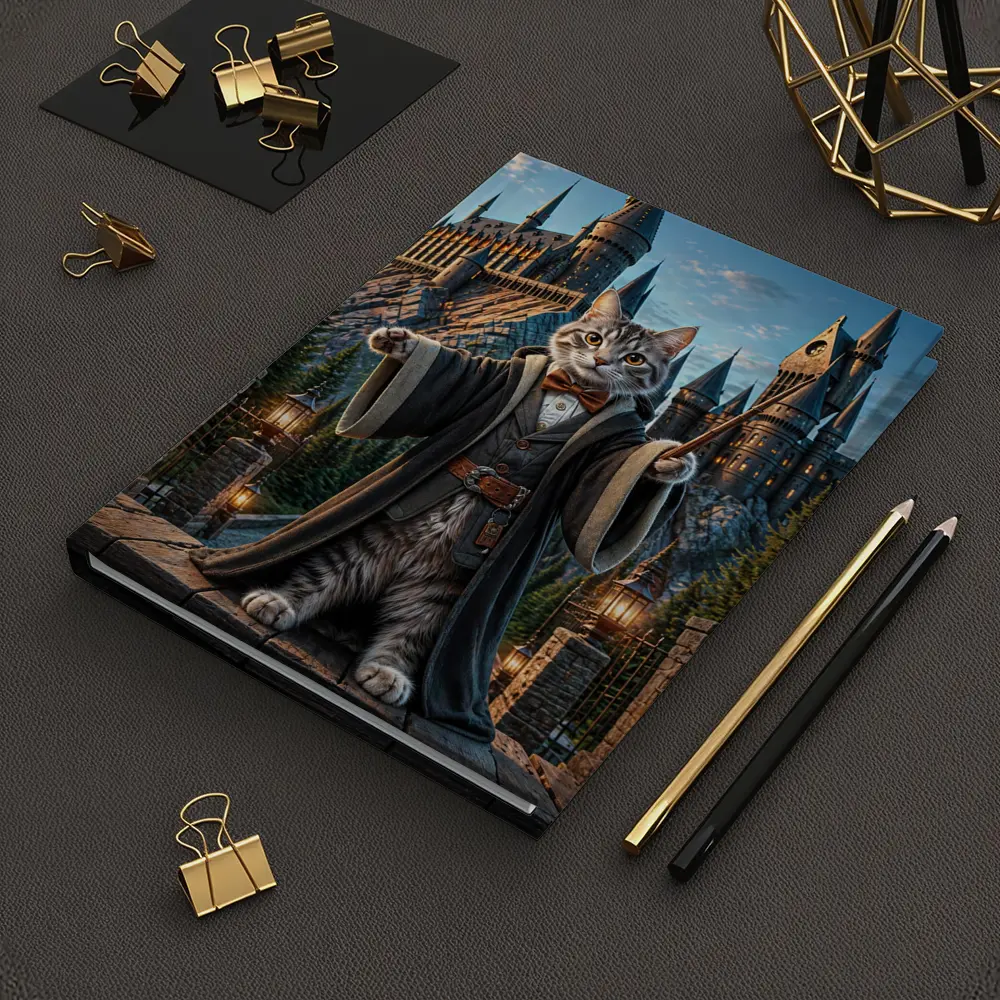 Wizard Cat Standing Before Magic Castle – Notebooks