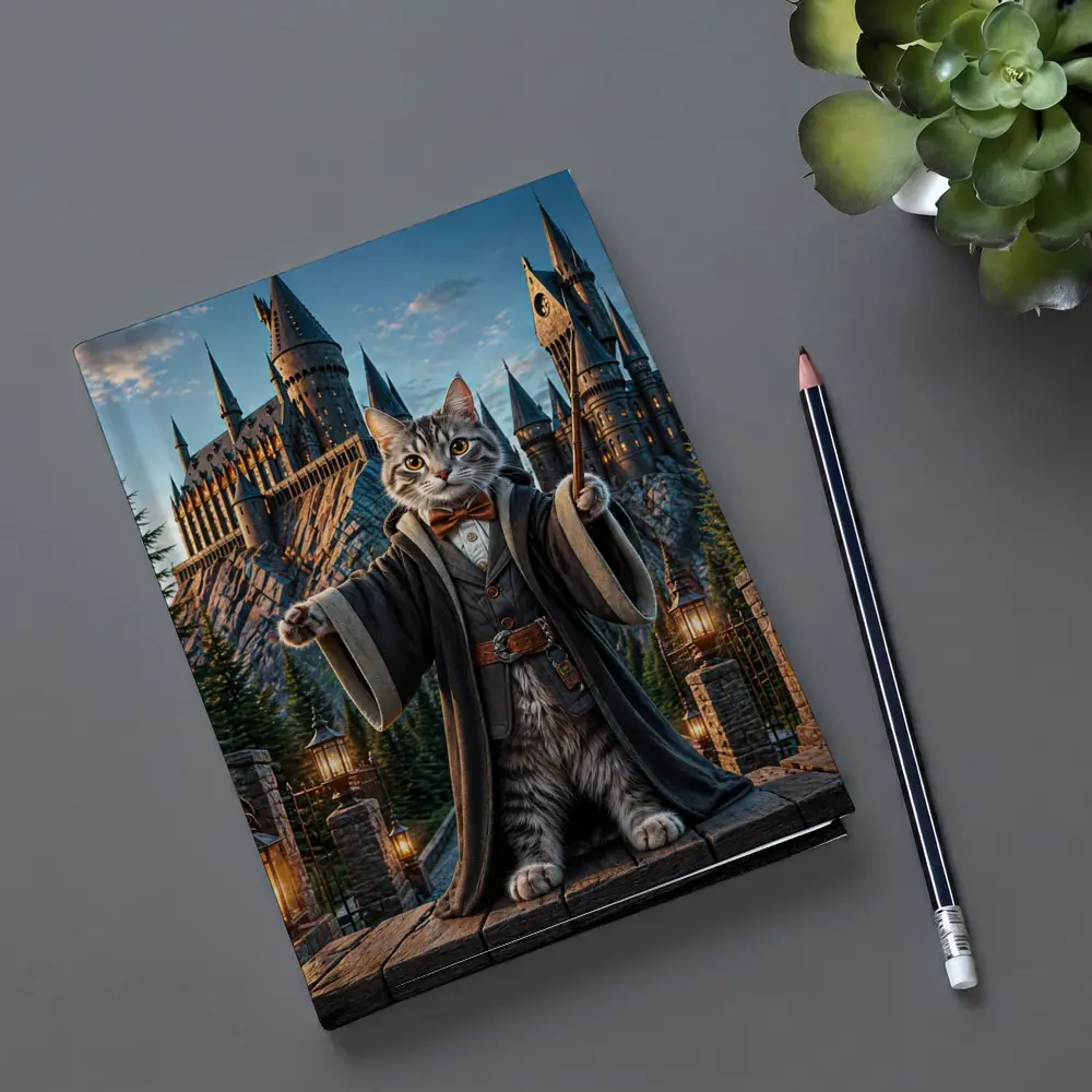 Wizard Cat Standing Before Magic Castle – Notebooks