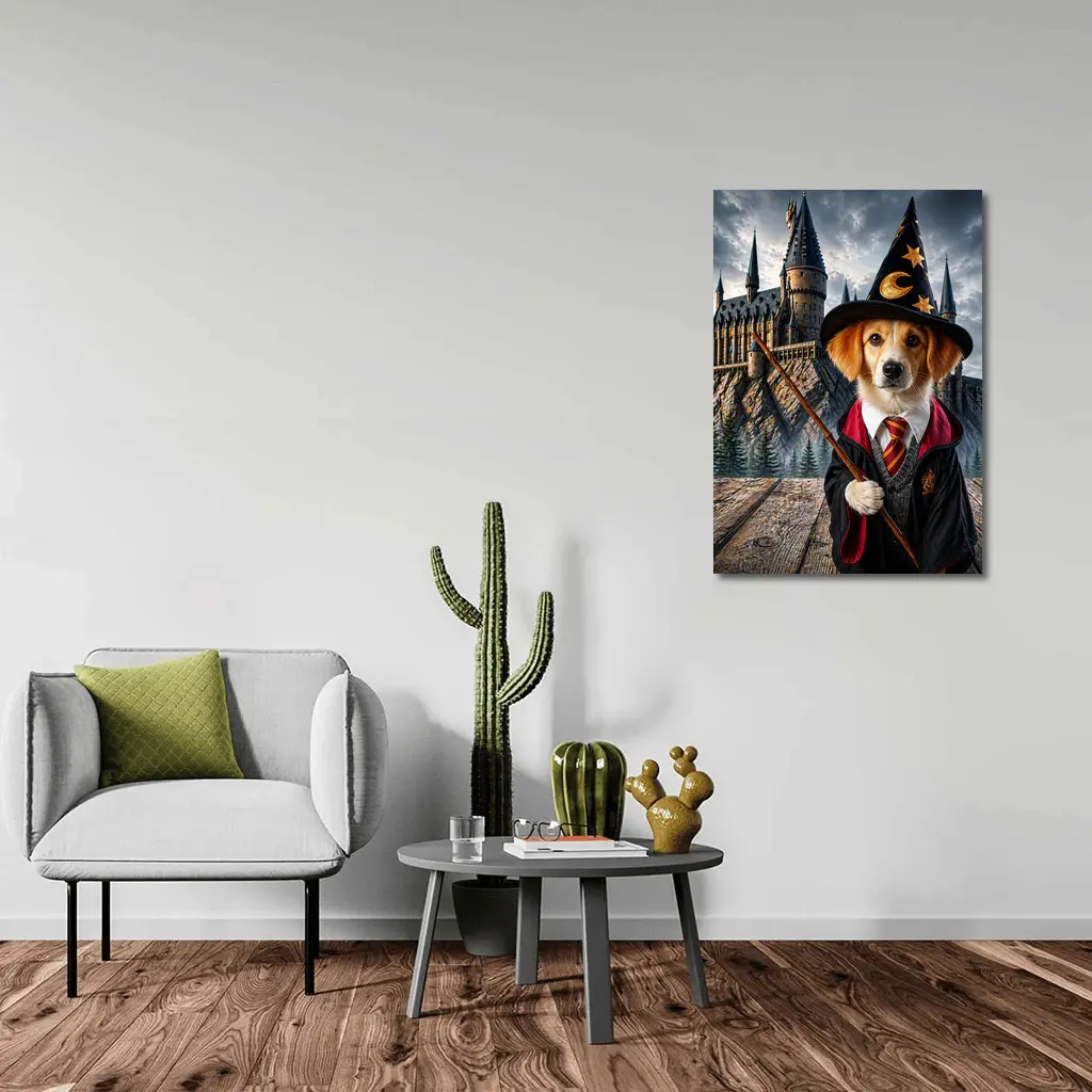 Wizard Dog in Fantasy Castle Setting – Wall Art