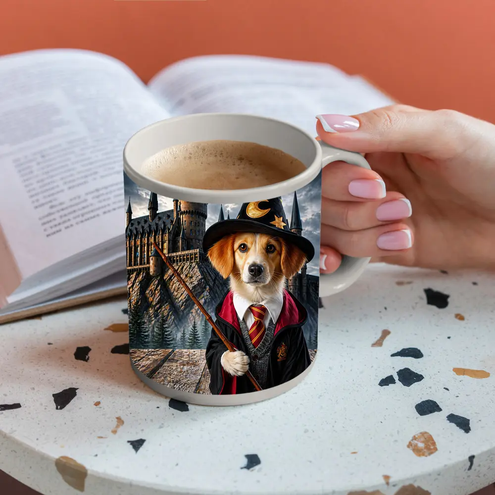 Wizard Dog in Fantasy Castle Setting – Mugs