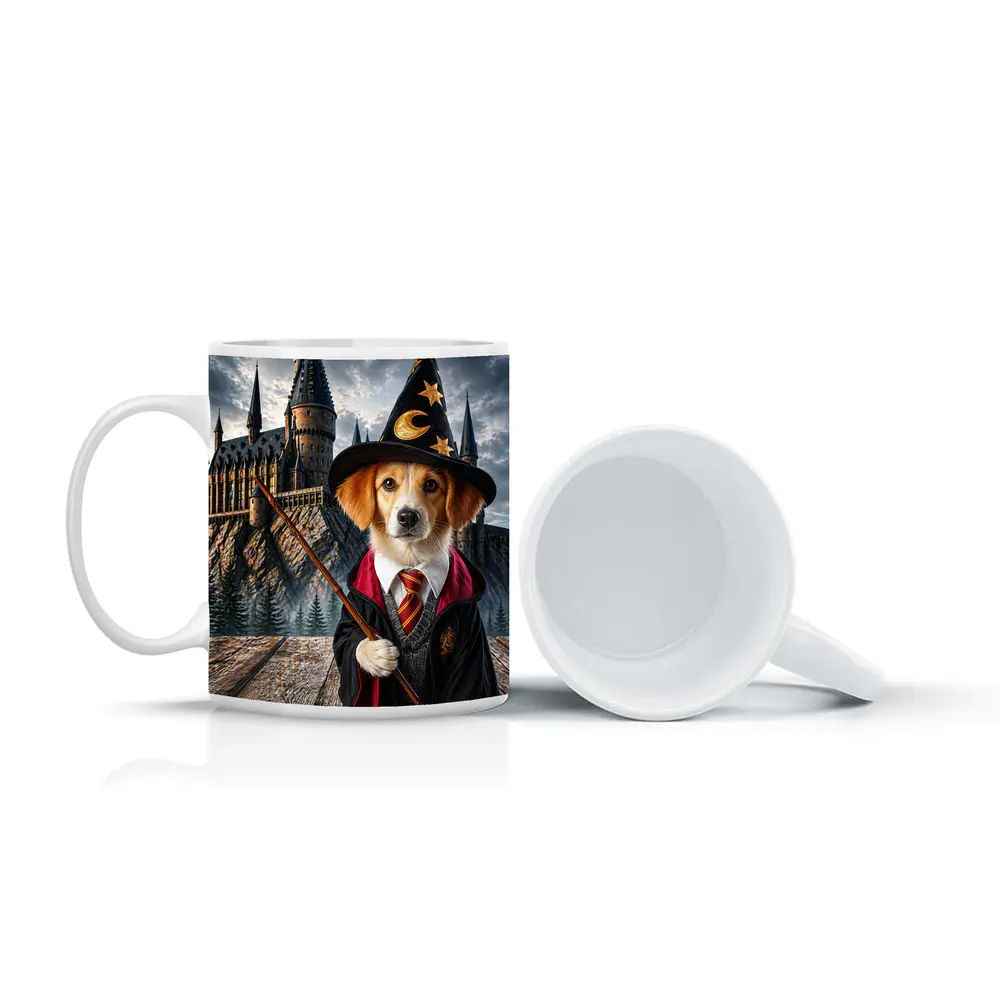 Wizard Dog in Fantasy Castle Setting – Mugs