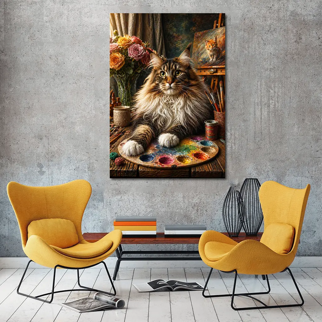 Maine Coon Cat Artist Studio Palette – Wall Art