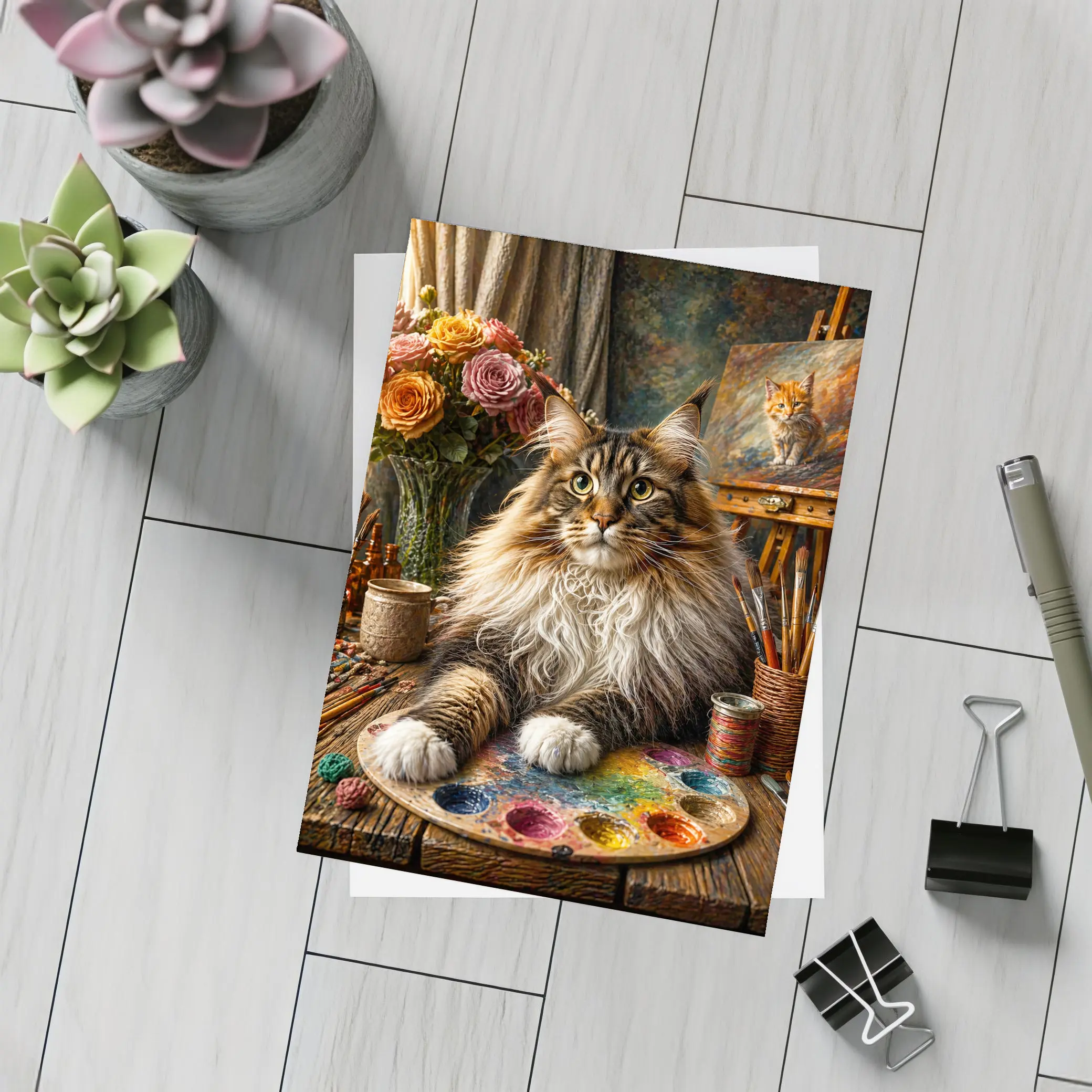 Maine Coon Cat Artist Studio Palette – Postcards