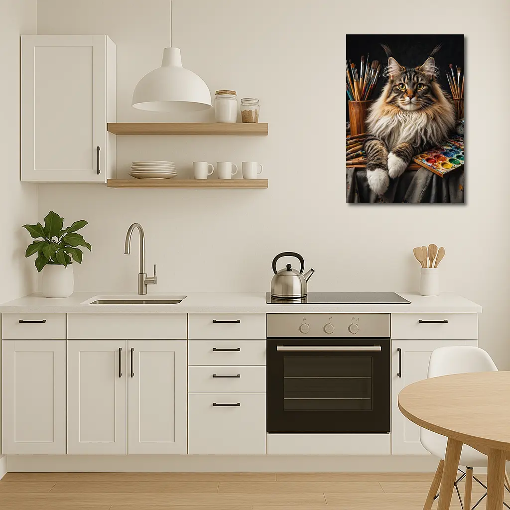 Maine Coon Cat Among Artist Painting Supplies – Wall Art