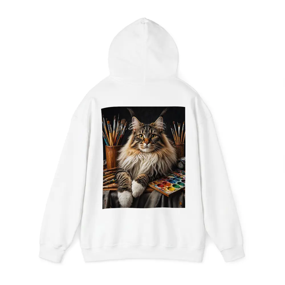 Maine Coon Cat Among Artist Painting Supplies – Hoodies