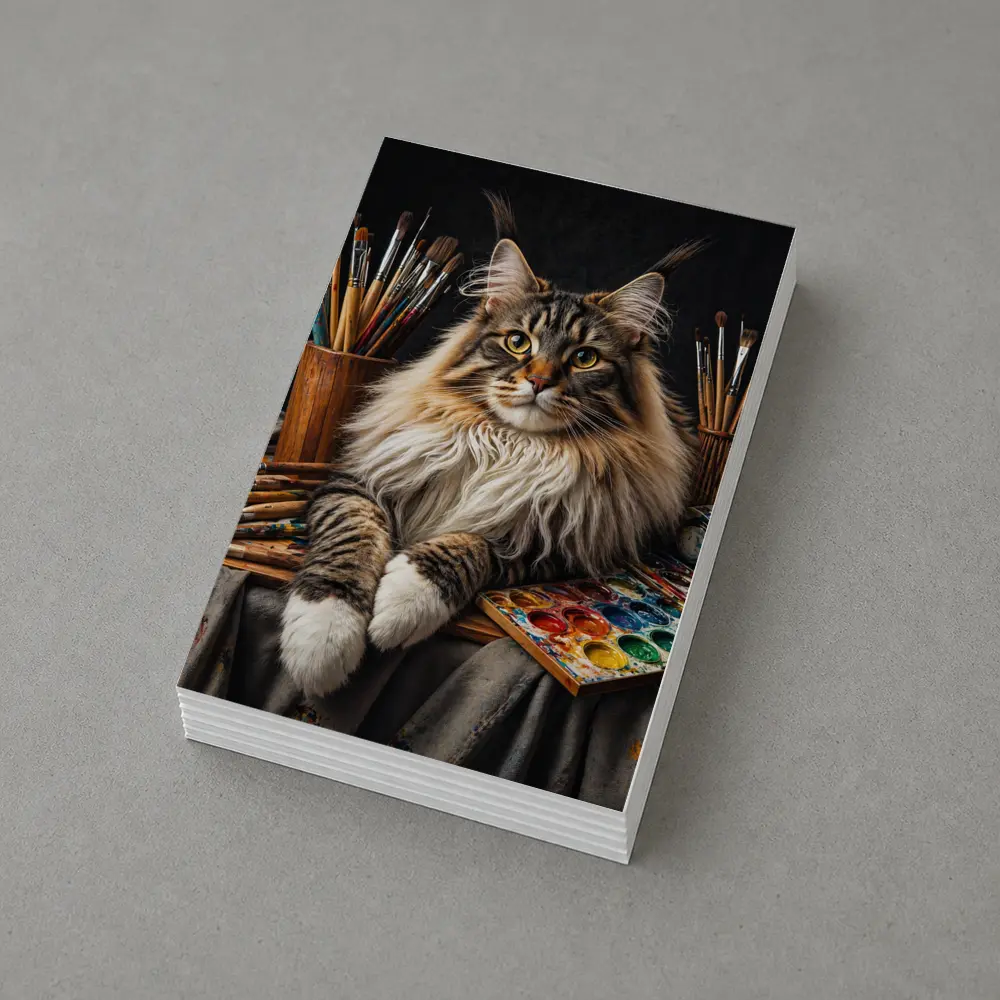 Maine Coon Cat Among Artist Painting Supplies – Postcards
