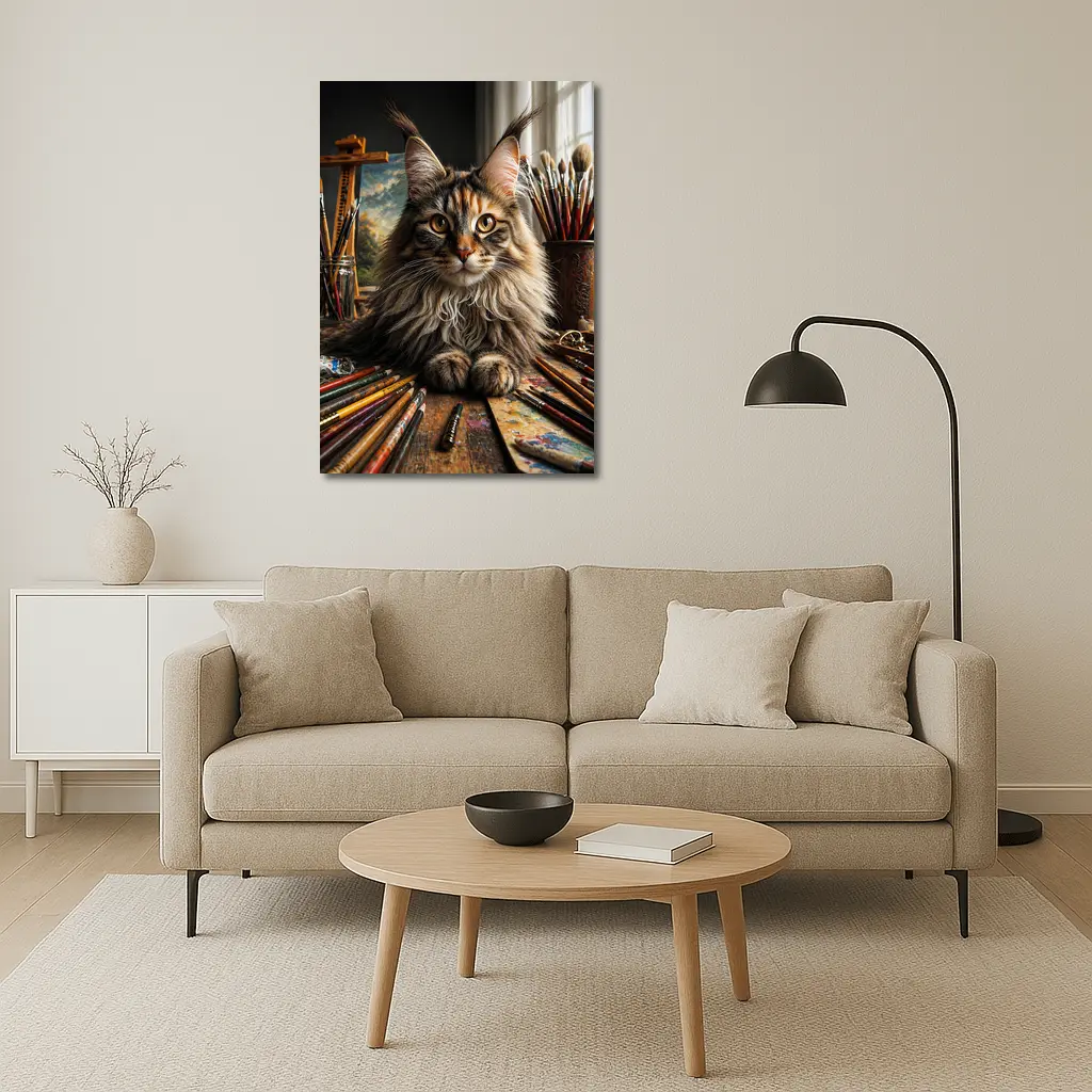 Maine Coon Cat Artist Studio With Brushes – Wall Art