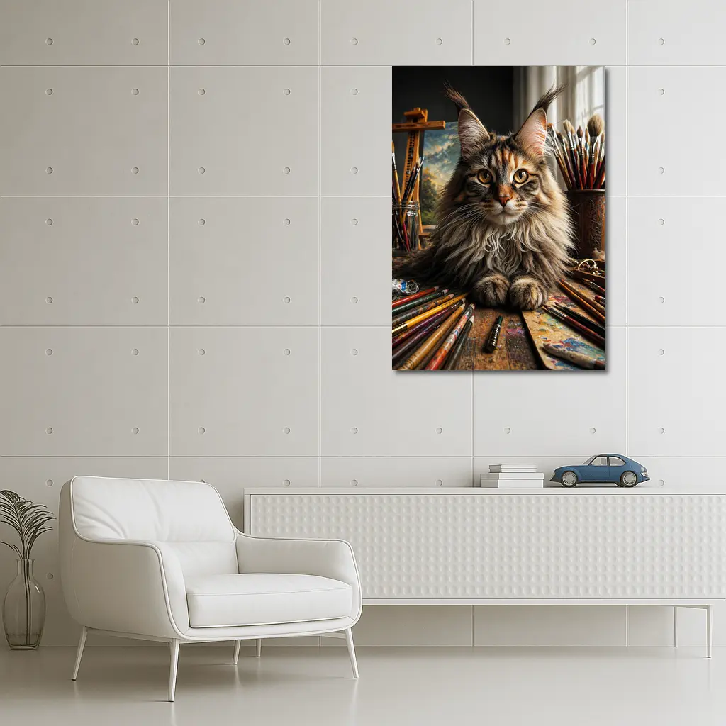 Maine Coon Cat Artist Studio With Brushes – Wall Art