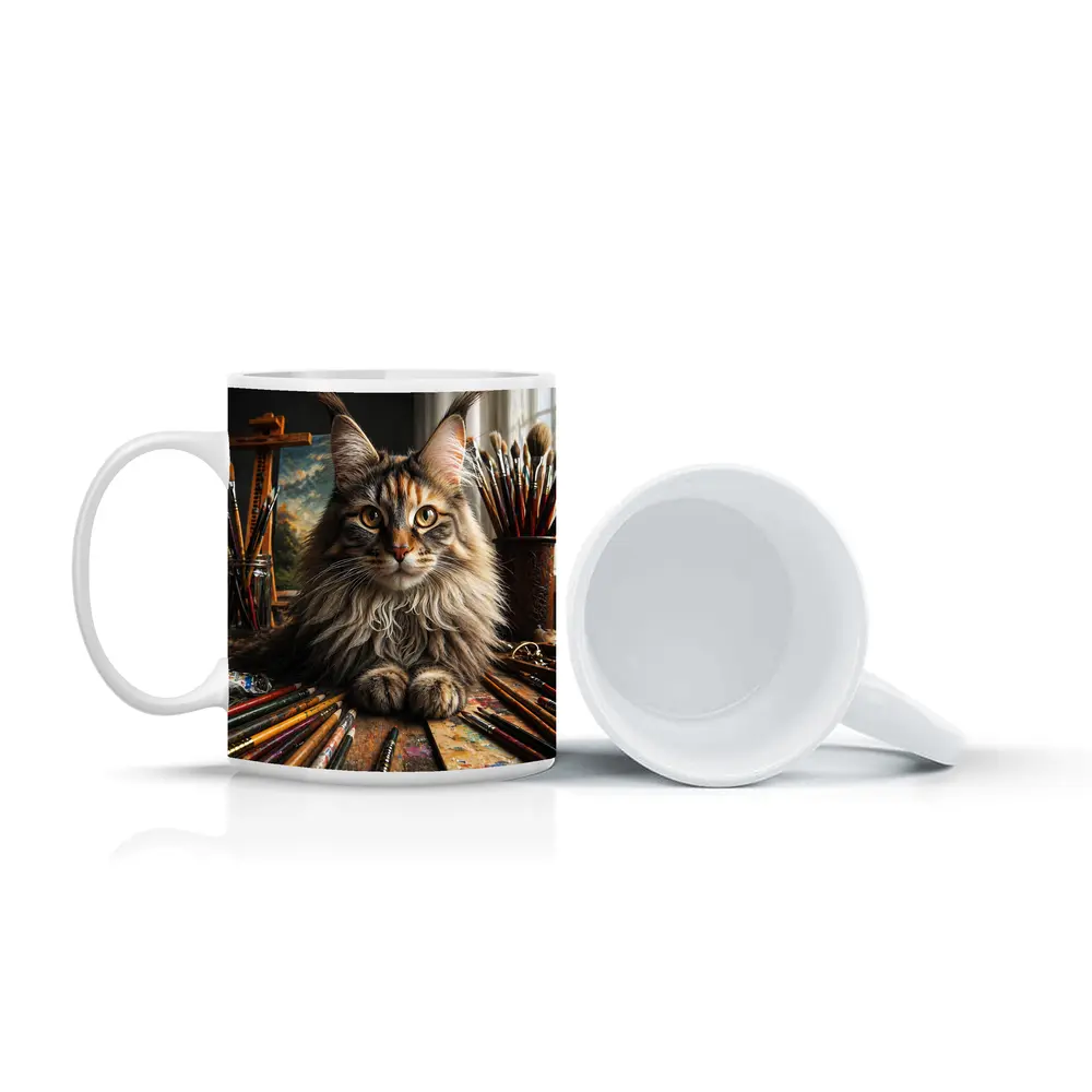 Maine Coon Cat Artist Studio With Brushes – Mugs