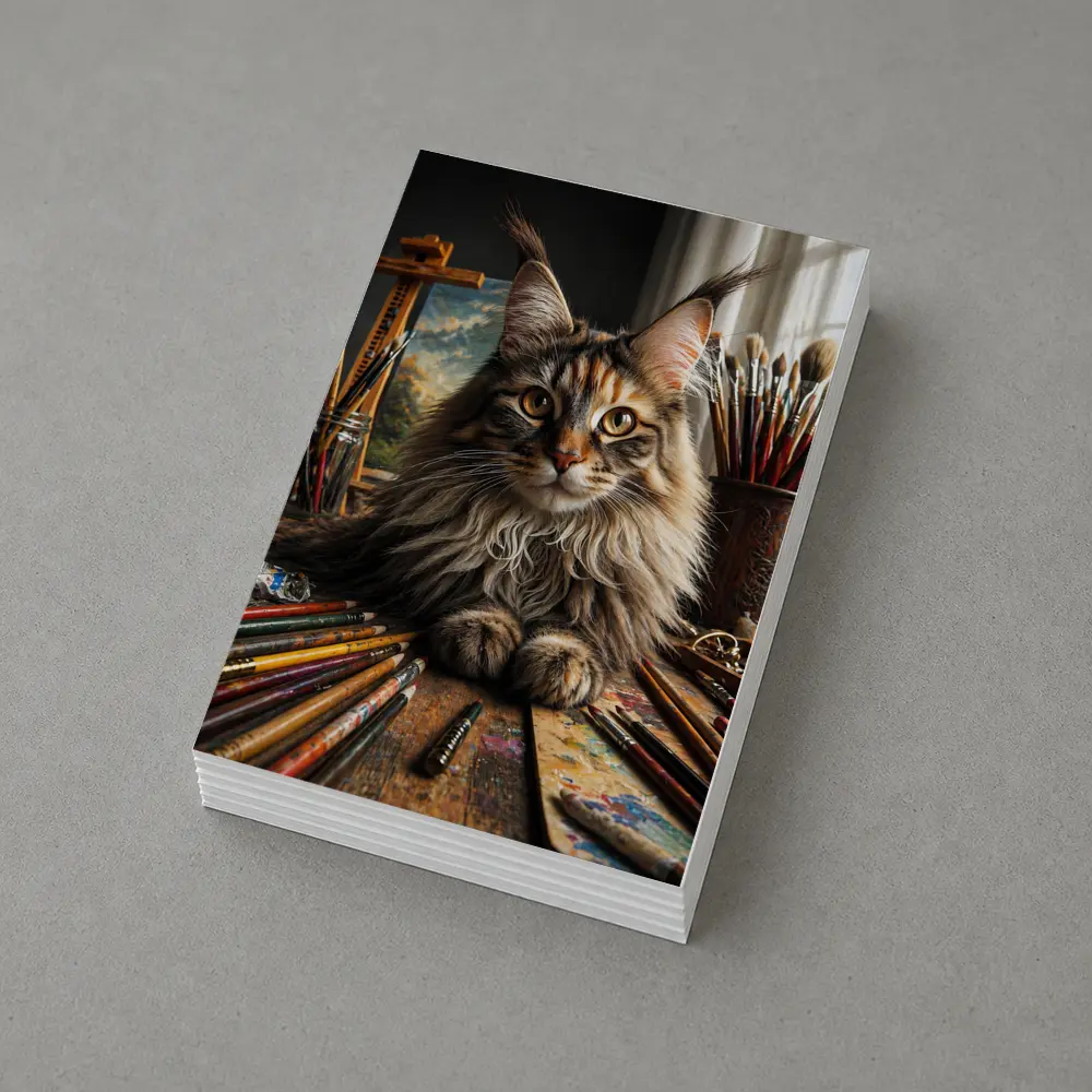 Maine Coon Cat Artist Studio With Brushes – Postcards