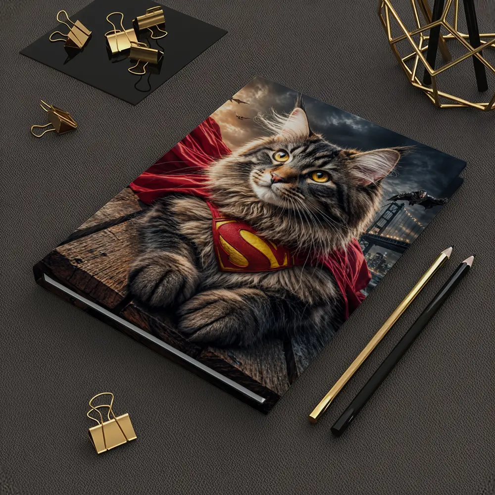 Maine Coon Cat Superman Cape City Night – Notebooks