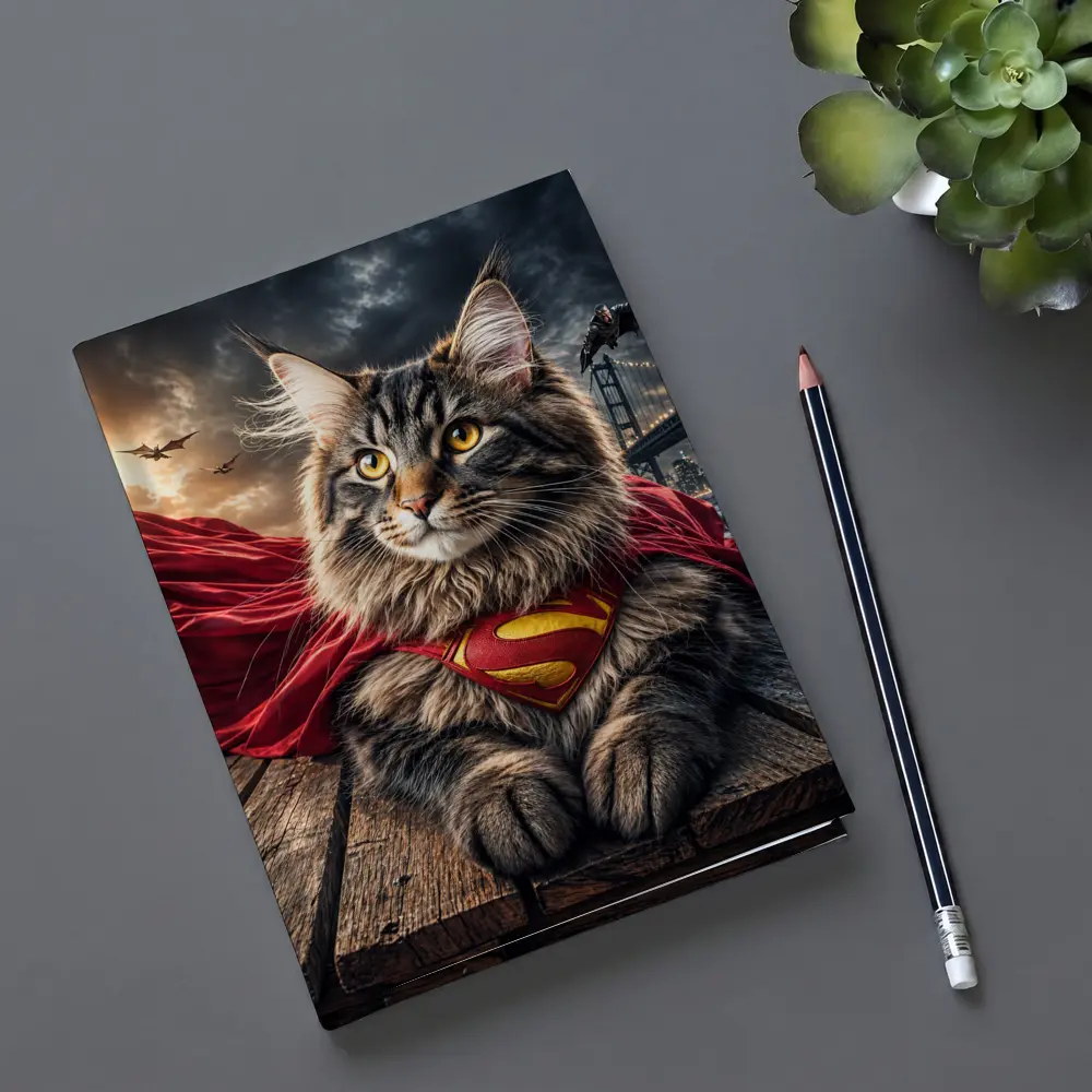 Maine Coon Cat Superman Cape City Night – Notebooks