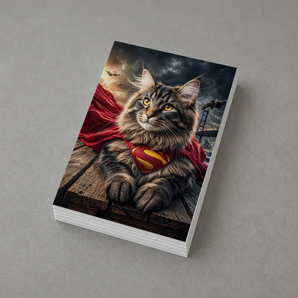 Maine Coon Cat Superman Cape City Night – Postcards