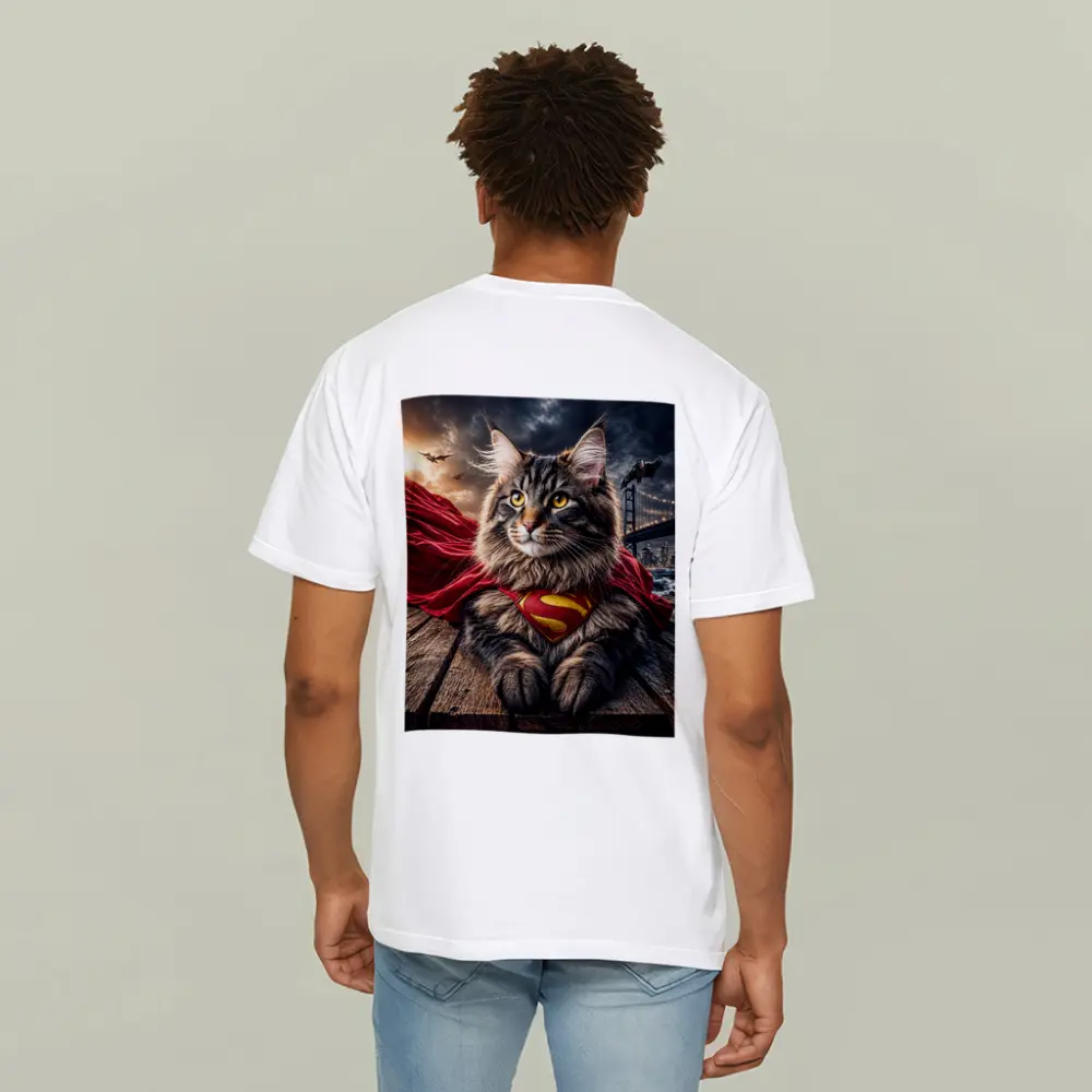Maine Coon Cat Superman Cape City Night – T-Shirts