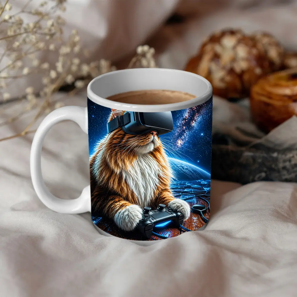 Maine Coon Cat Gaming in Outer Space – Mugs