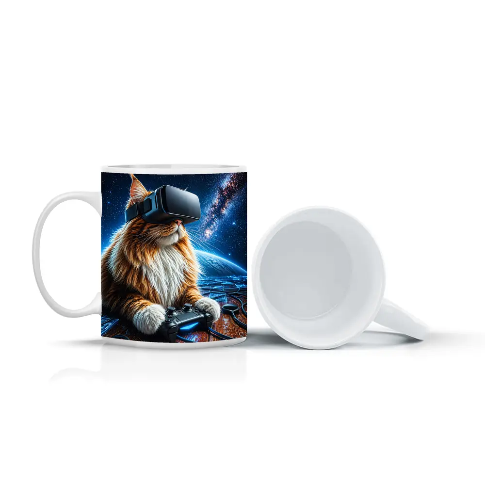 Maine Coon Cat Gaming in Outer Space – Mugs