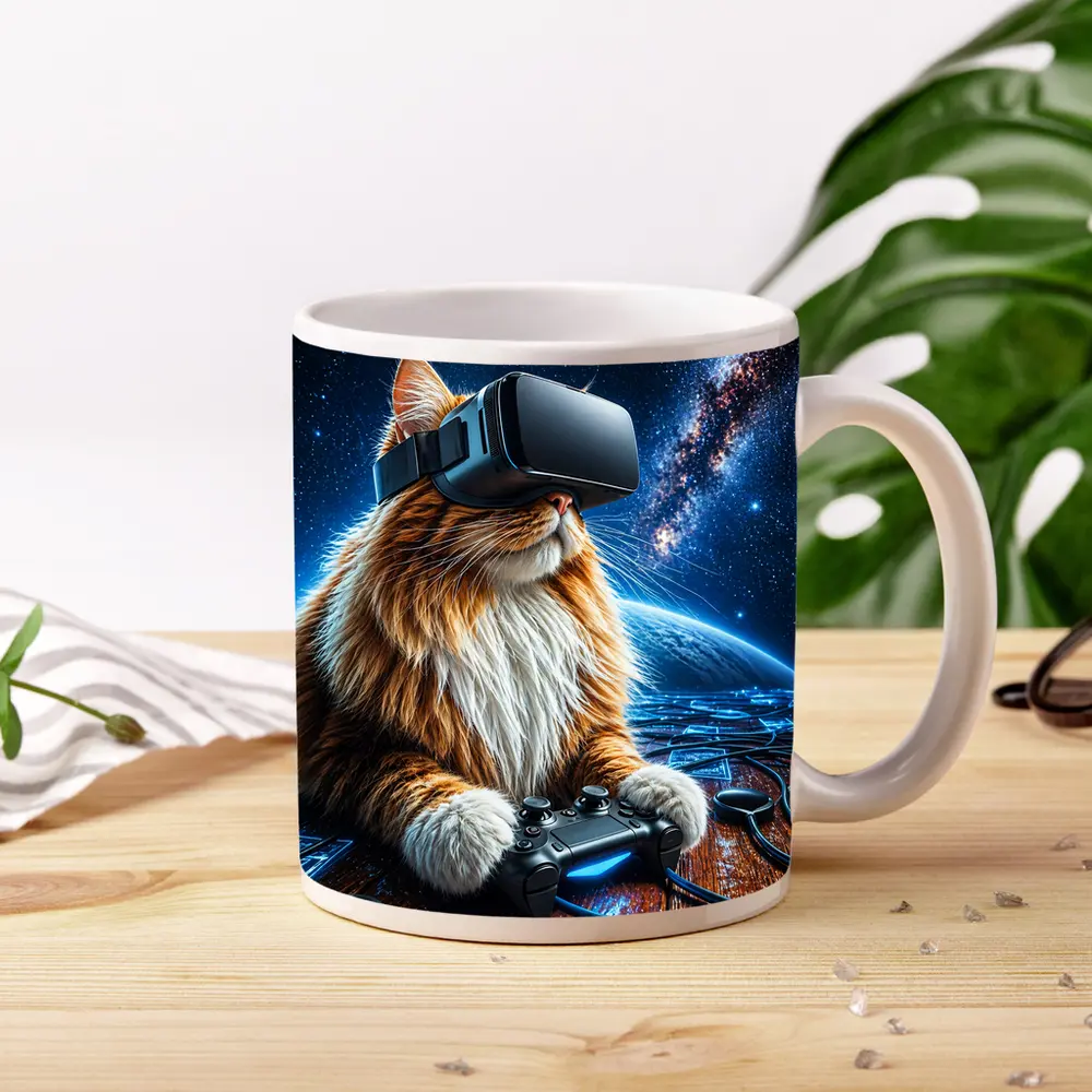 Maine Coon Cat Gaming in Outer Space – Mugs