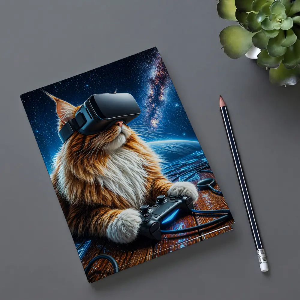 Maine Coon Cat Gaming in Outer Space – Notebooks