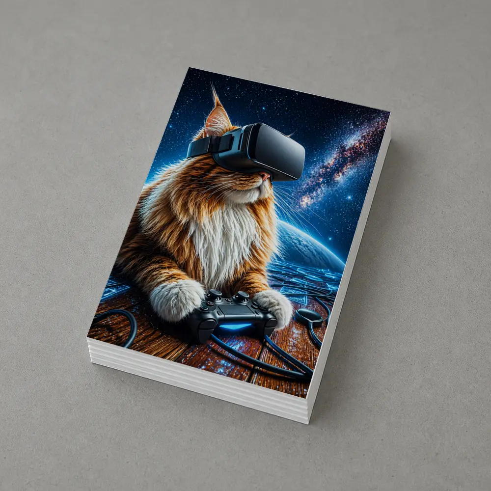 Maine Coon Cat Gaming in Outer Space – Postcards