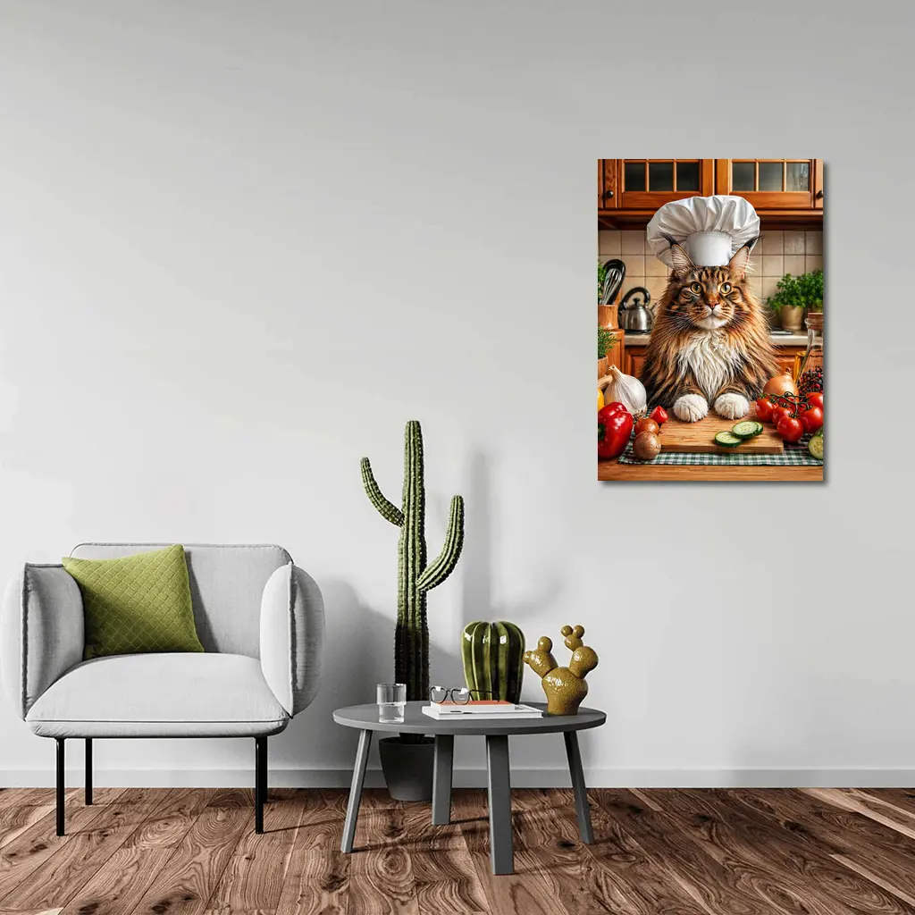 Maine Coon Chef Cat Kitchen Vegetables – Wall Art