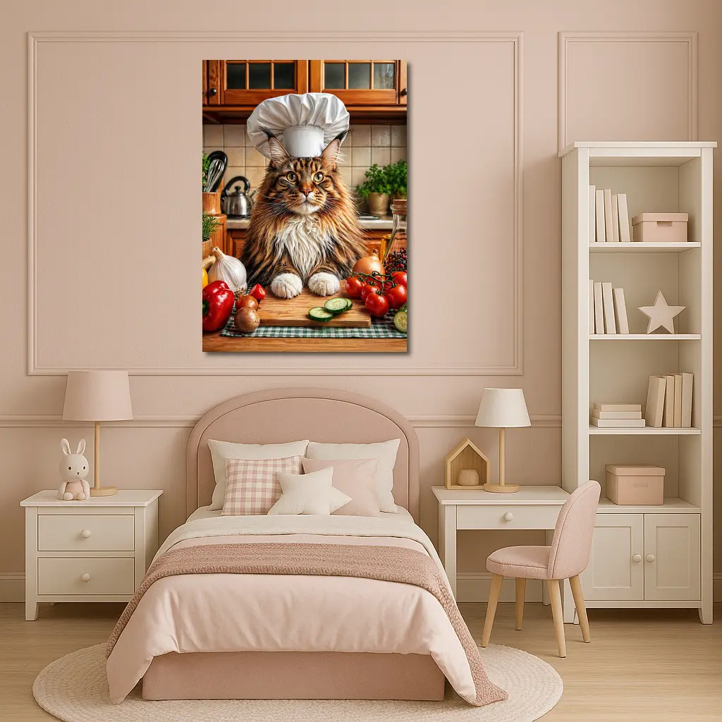 Maine Coon Chef Cat Kitchen Vegetables – Wall Art