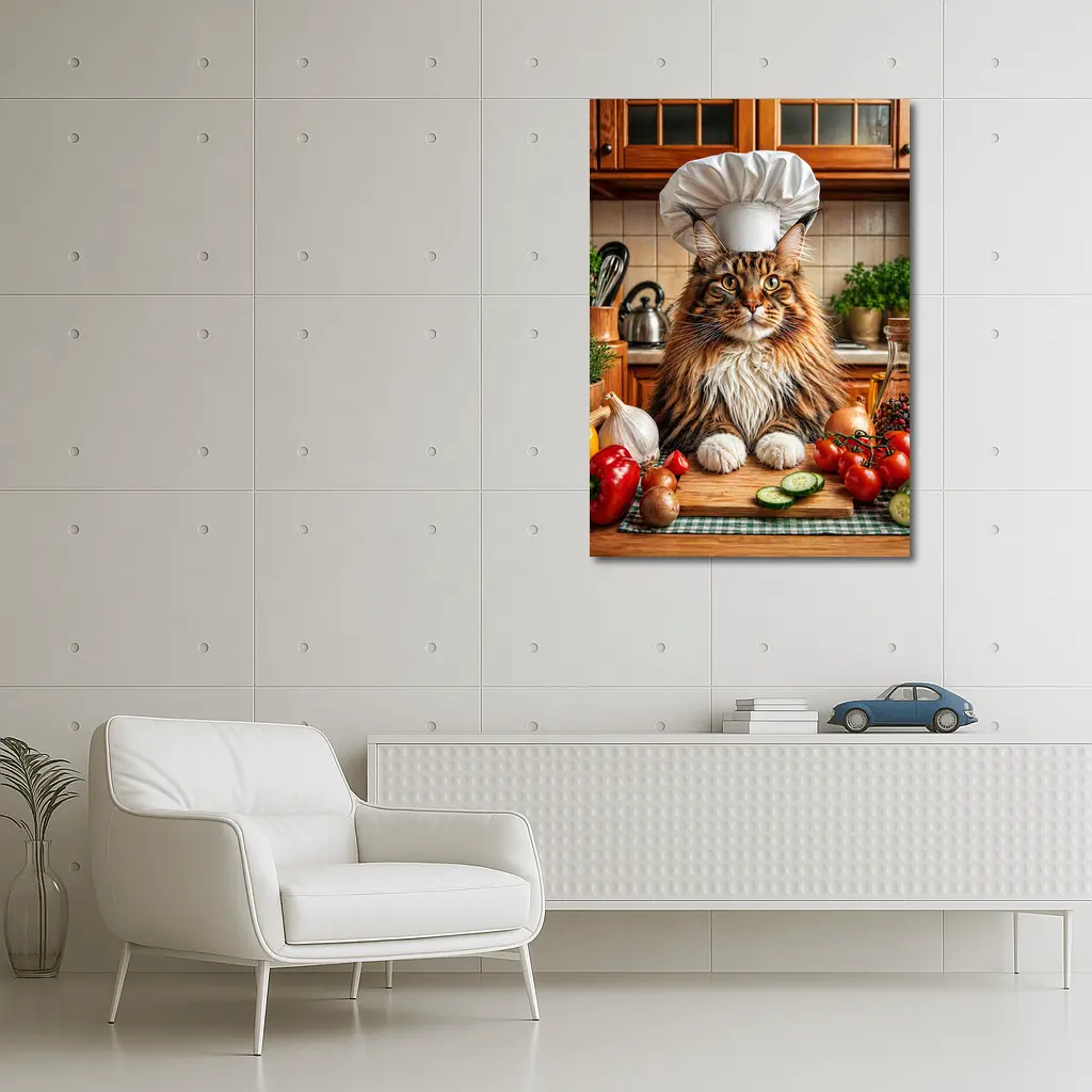 Maine Coon Chef Cat Kitchen Vegetables – Wall Art
