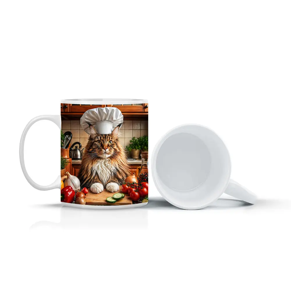 Maine Coon Chef Cat Kitchen Vegetables – Mugs