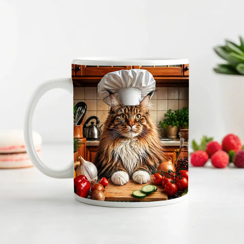 Maine Coon Chef Cat Kitchen Vegetables – Mugs