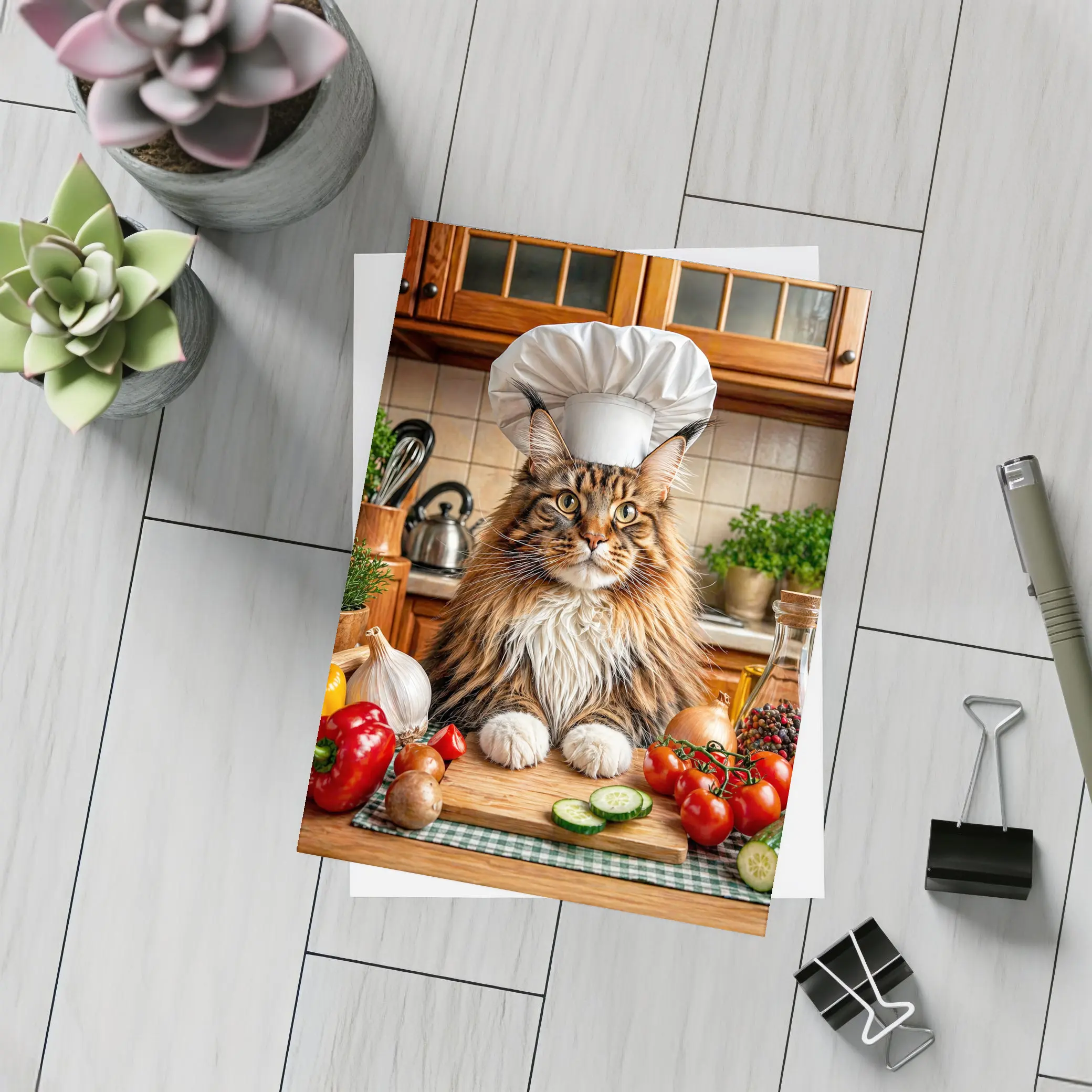 Maine Coon Chef Cat Kitchen Vegetables – Postcards