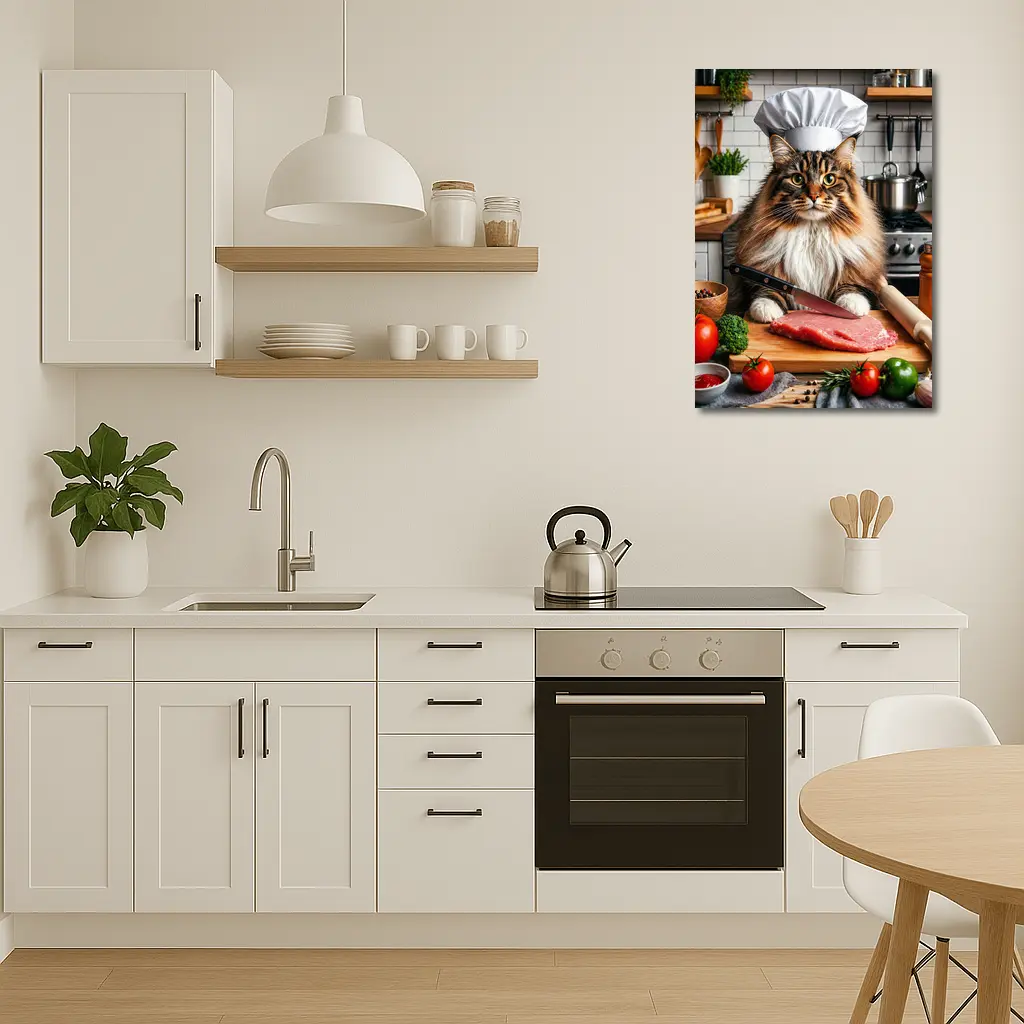 Maine Coon Chef Cat Kitchen Cooking Scene – Wall Art