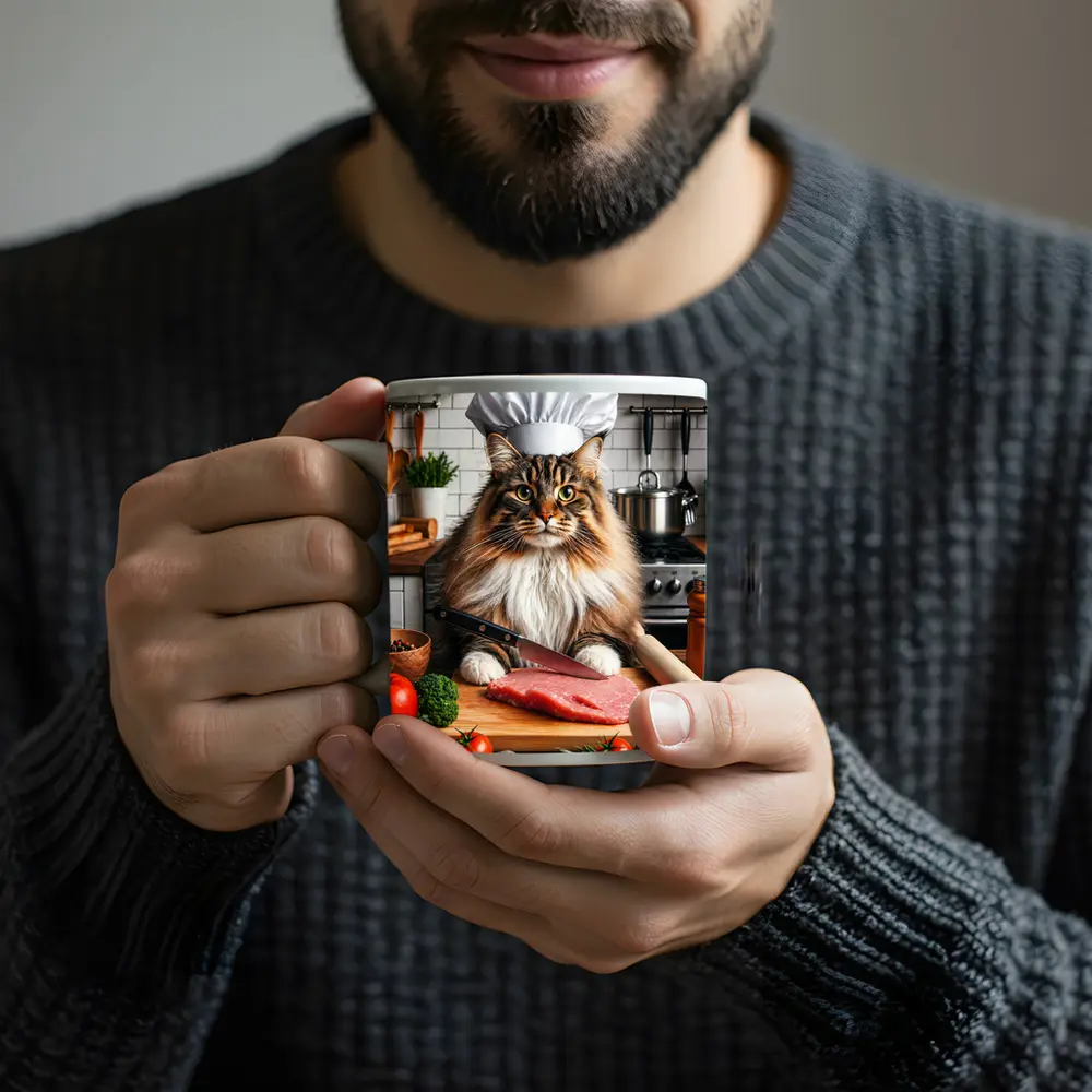 Maine Coon Chef Cat Kitchen Cooking Scene – Mugs