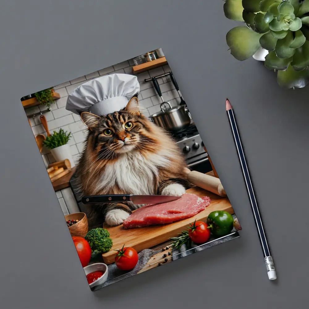 Maine Coon Chef Cat Kitchen Cooking Scene – Notebooks