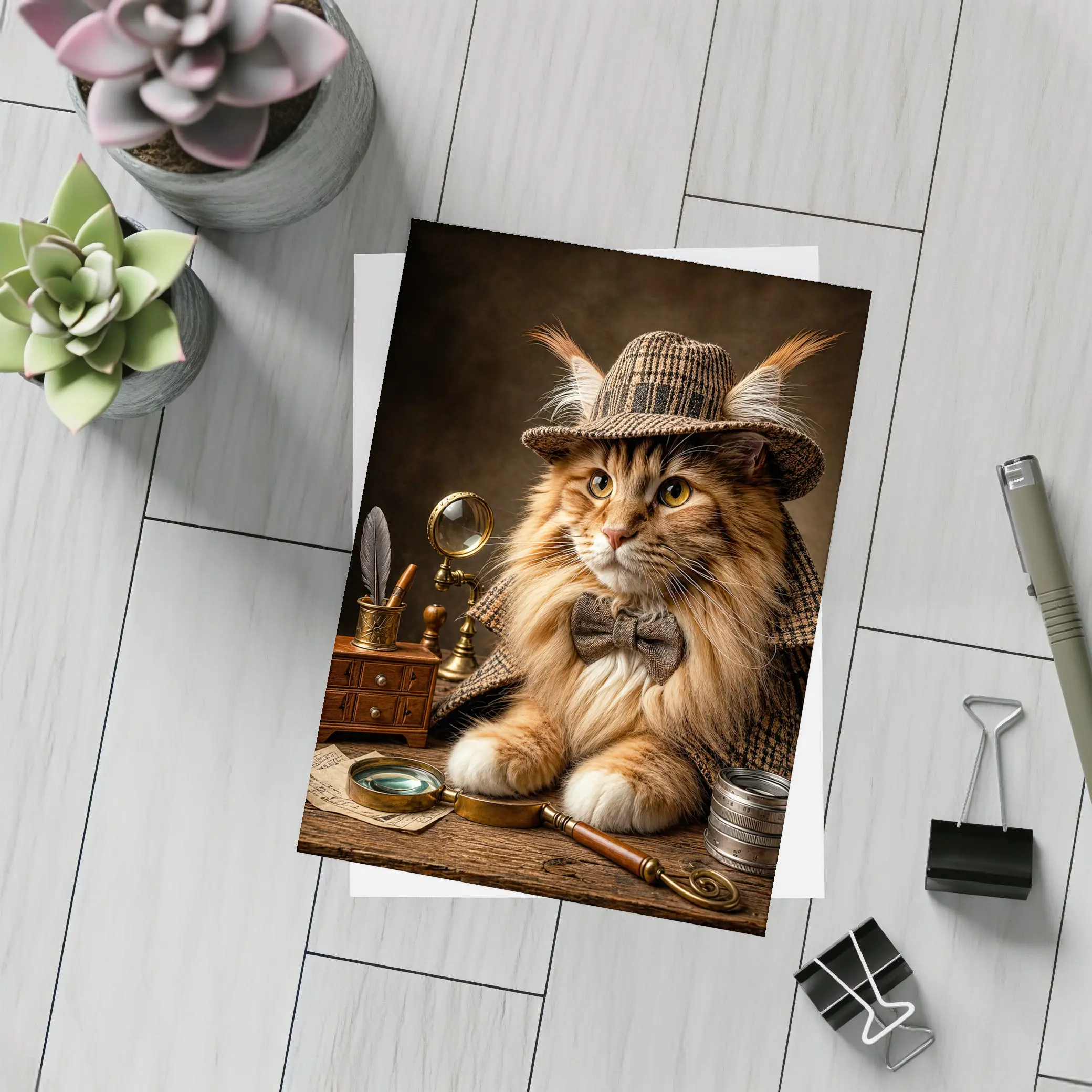 Maine Coon Cat Detective Vintage Mystery Portrait – Postcards