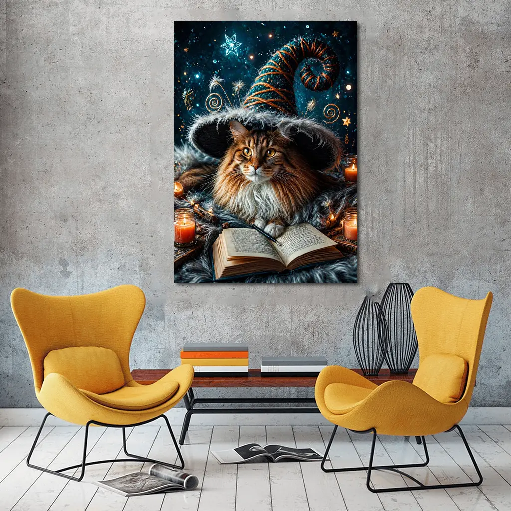 Maine Coon Wizard Cat Stars Candles – Wall Art