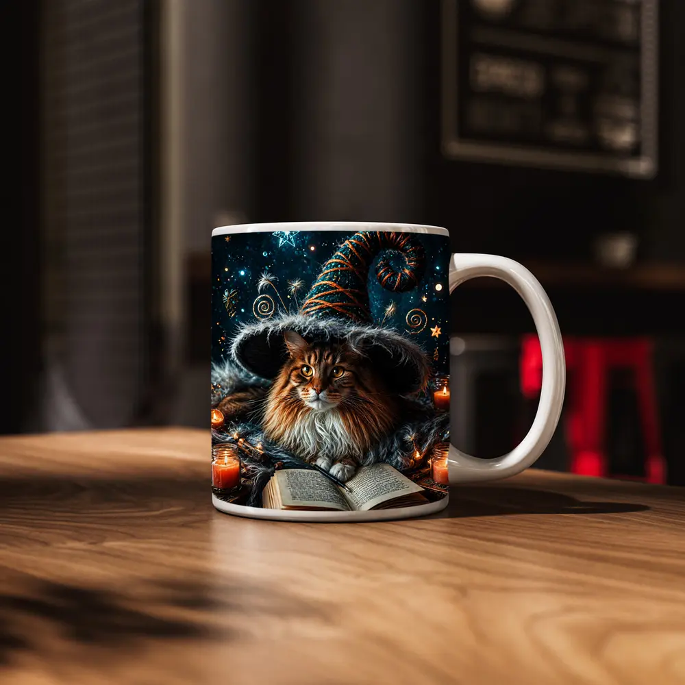 Maine Coon Wizard Cat Stars Candles – Mugs